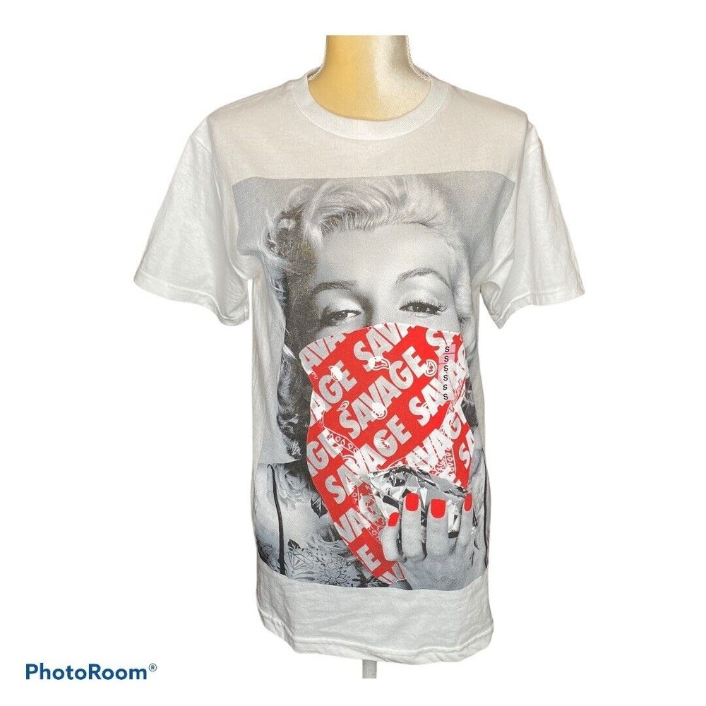 Popular Poison Savage Marilyn Monroe Sz Small Graphic Tshirt Tee White Gray Red